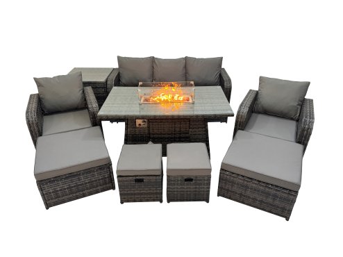 Fimous Garden Outdoor Rattan Furniture Set Rattan Reclining Chair 3 Seater Sofa with 4 Stools Side Table Dark Grey Mixed