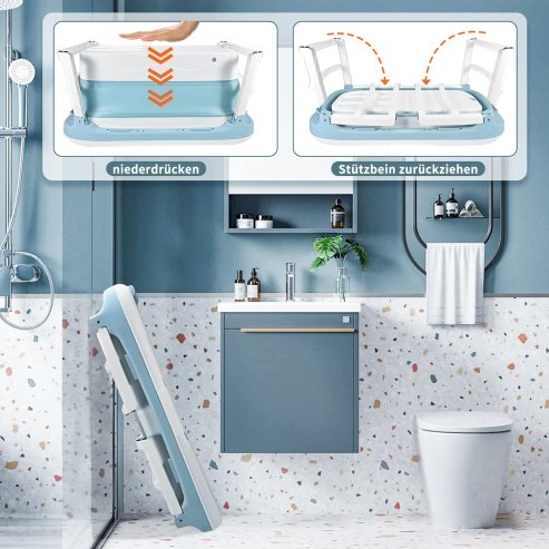 Fimous Foldable Adult Bathtub Body Spa Freestanding Soaking Tub Non-Slip Bathing Shower for Bathroom Blue