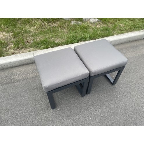 Fimous Aluminum 2 PC Small Footstool Outdoor Garden Furniture With Seat Cushion Patio Furniture Dark Grey