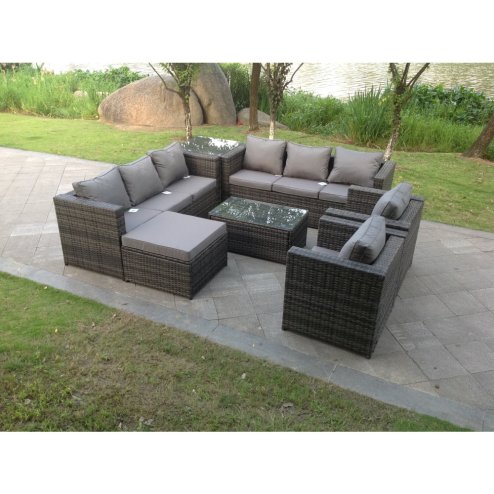 Fimous Outdoor Rattn Garden Furniture Sofa Set Rectangular Coffee Table Lounge Sofa Chair Footstool With Side Coffee Table