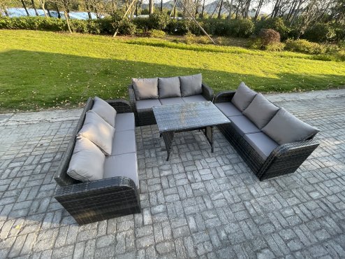 Fimous 9 Seater Wicker Rattan Garden Furniture Set with Rectangular Dining Table Patio Outdoor Lounge Sofa Set