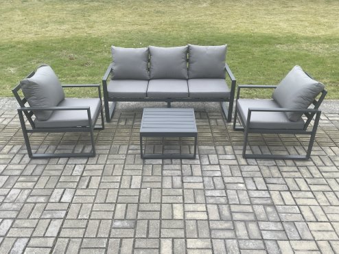 Fimous Aluminium Outdoor Garden Furniture Set Lounge Sofa 2 PC Chairs Square Coffee Table Sets Dark Grey