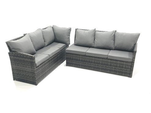 Fimous Outdoor Furniture Garden Dining Set Rattan Corner Sofa Set with 3 Footstools Armchair Dark Grey Mixed