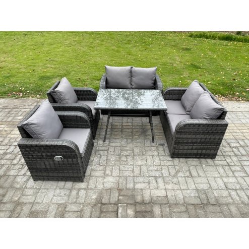 Fimous Wicker PE Rattan Garden Dining Set Outdoor Furniture Sofa with Rectangular Dining Table Dark Grey Mixed