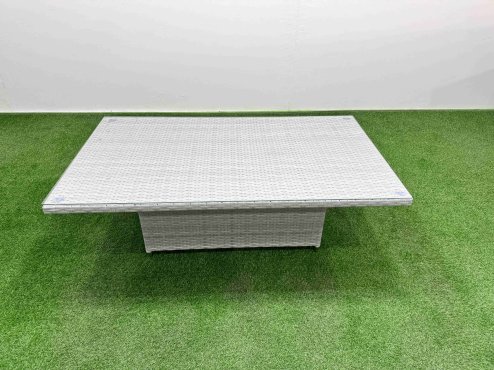 Fimous 8 Pieces Garden Rising Dining Table High Back Inclining Sofa Set 2 Big Footstool 2 Small Stool Light Grey