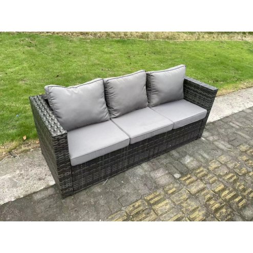 Fimous 7 Seater Rattan Outdoor Furniture Sofa Garden Dining Set with Oblong Dining Table Big Footstool Dark Grey Mixed