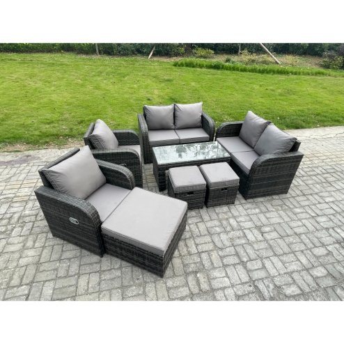 Fimous 9 Seater Rattan Garden Furniture Set Outdoor Patio Sofa, Table and Chairs Garden Table Footstools Ideal for Pool Side, Balcony, Outdoor and indoor Conservatory Patio Set