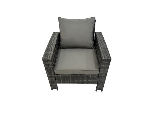 Fimous 8 Seater Wicker PE Rattan Furniture Outdoor Dining Table Double Seat Sofa 2 Side Tables 4 Stools Set Dark Grey Mixed