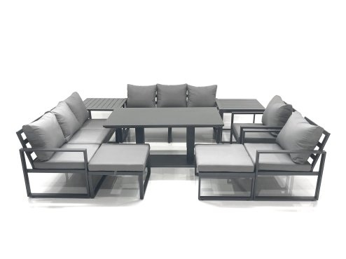 Fimous Garden Sofa Set Aluminium Furniture Rising Dining Tabe Set with 2 Chair 2 Big Footstools 2 Side Table Dark Grey