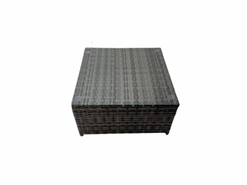 Fimous Outdoor PE Rattan Garden Furniture Sofa Set with Square Coffee Table Chair Side Table 2 Small Stools Dark Grey