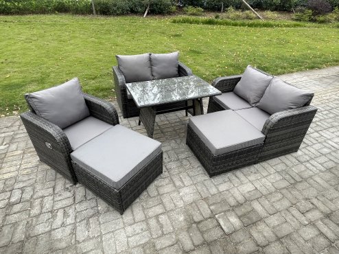 Fimous Outdoor Garden Furniture Sets 7 Seater Rattan Furniture Manual Wicker Patio Sofa Patio Conversation Set with 2 Big Footstool Dark Grey Mixed