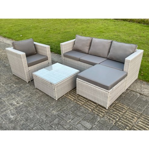 Fimous 5 Seat Light Grey Lounge Outdoor PE Rattan Garden Furniture Set Wicker Sofa Set Square Coffee Table With Armchair