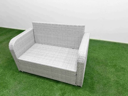 Fimous 4 Seater Outdoor Love Sofa Set Rattan Garden Furniture Set with Oblong Coffee Table Light Grey