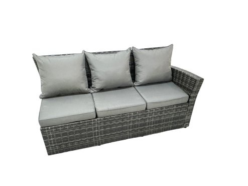 Fimous 9 Seat Rattan High Back Corner Sofa Set Patio Dining Table Set with 2 Big Stools Chair Dark Grey Mixed