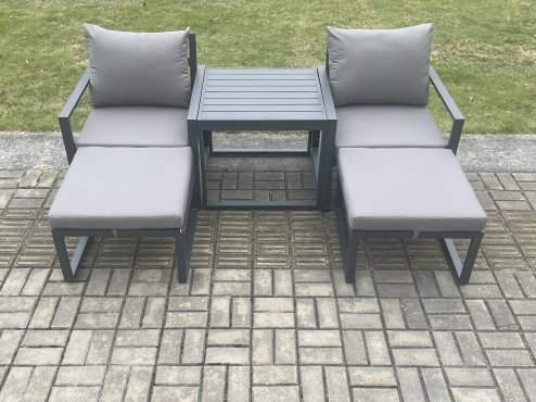 Fimous Aluminium 5 Pieces Garden Furniture Sofa Set Chair And Footstool with Table Including Cushions Dark Grey