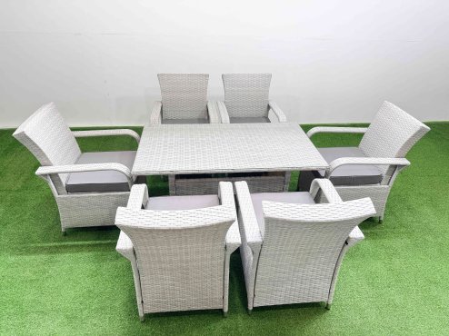 Fimous Rattan Garden Furniture Set with Rectangular Dining Table And Dining Chairs 6 Seater Light Grey Mixed