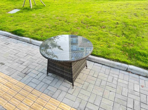 Fimous 5-Piece PE Rattan Garden Furniture 4 Seater Garden Medium Round Table and Chairs for Patio Dark Grey Mixed