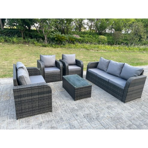Fimous PE Rattan Garden Furniture Set Adjustable Chair Sofa Double Love Seat 2 Seater Sofa Lounge Set Oblong Coffee Table