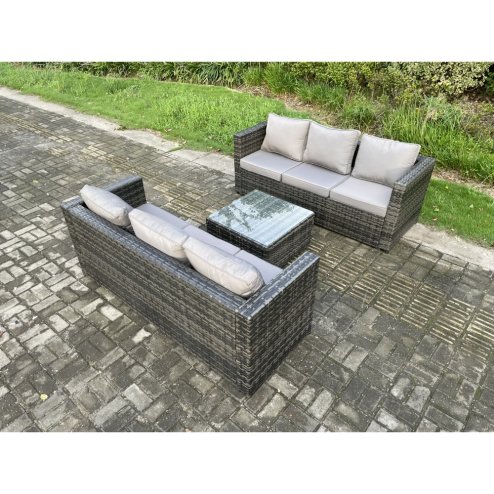 Fimous Wicker Rattan Garden Furniture Sofa Set with Square Coffee Table 6 Seater Outdoor Rattan Set Dark Grey Mixed