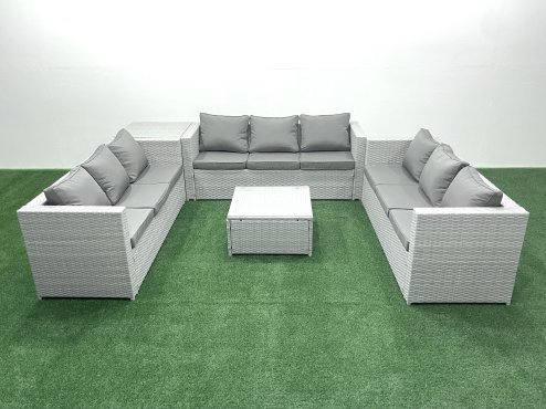 Fimous Rattan Garden Outdoor Furniture Set 9 Seater Rattan Garden Sofa Set with Side Table Light Grey Mixed