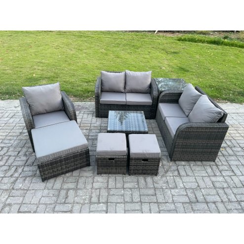 Fimous 8 Piece Garden Furniture Sets 8 Seater Outdoor Patio Furniture Set Weaving Wicker Rattan Sofa Chair and Table with 3 Footstools Side Table