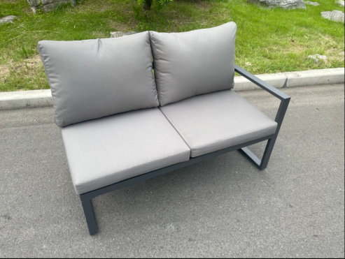 Fimous Aluminium Lounge Corner Sofa Outdoor Garden Furniture Sets Gas Fire Pit Dining Table Set with Big Footstool Dark Grey