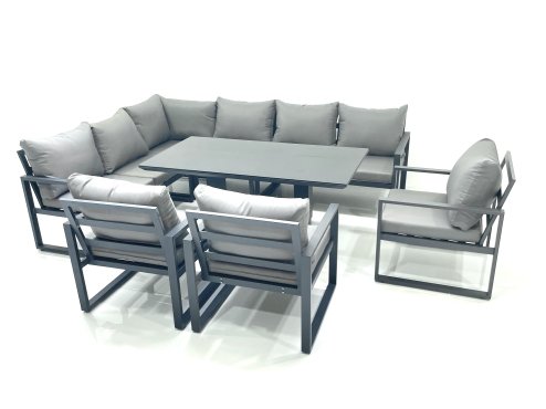 Fimous Aluminum Outdoor Garden Furniture Set Corner Sofa 3 Chairs Adjustable Rising Lifting Dining Table Sets Dark Grey