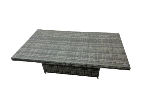 Fimous 8-seater Patio Height Adjustable Rising Lifting Table Sofa Sets Rattan Garden Furniture Dining Set with 2 Big Footstool Side Table Dark Grey Mixed