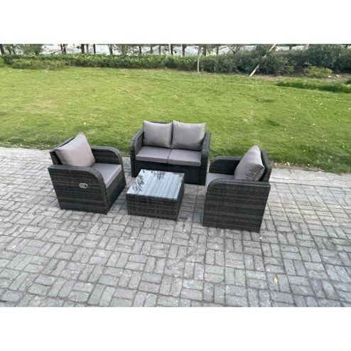 Fimous Wicker PE Rattan Garden Furniture Set Outdoor Lounge Sofa Set with Love Sofa Square Coffee Table Dark Grey Mixed
