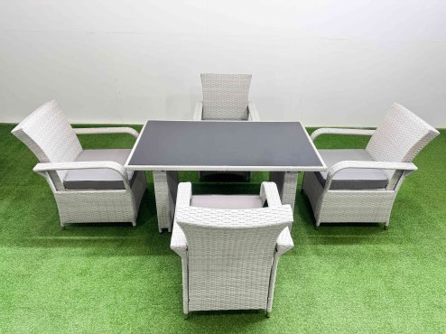 Fimous Wicker PE Rattan Garden Furniture Set Patio Outdoor 4 Chairs Plus Rectangular Dining Table Set Light Grey Mixed