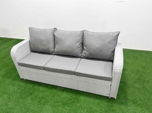 Fimous PE Rattan Garden Furniture Set Adjustable Chair Sofa Double Love Seat 2 Seater Sofa Lounge Set Square Coffee Table 2 Stools Light Grey