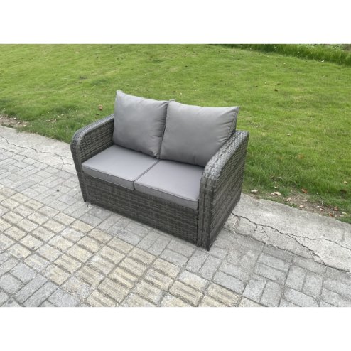Fimous Rattan Garden Furniture Set 6 Seater Patio Outdoor Lounge Sofa Set with Rectangular Coffee Table 2 Small Footstools Dark Grey Mixed
