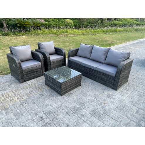 Fimous PE Rattan Garden Furniture Set Adjustable Chair Sofa Lounge Sofa Set Square Coffee Table