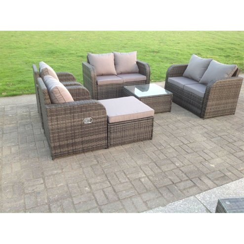 Fimous Dark Grey Mix PE Wicker Rattan Garden Furniture Set Sofa Set Reclining Adjustable Chair 7 Seater With Big Footstool