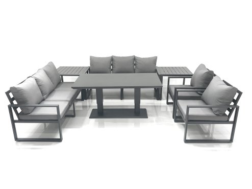 Fimous Garden Sofa Set Aluminium Furniture Rising Dining Tabe Set with 2 Chair 2 Side Tables Dark Grey