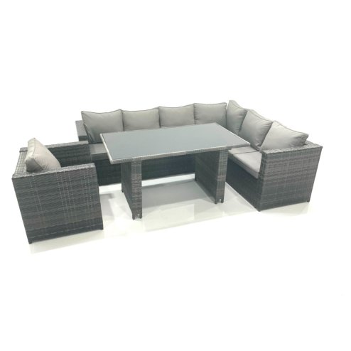 Fimous Lounge Rattan Corner Sofa Set Outdoor Garden Furniture Rectangular Dining Table Chair