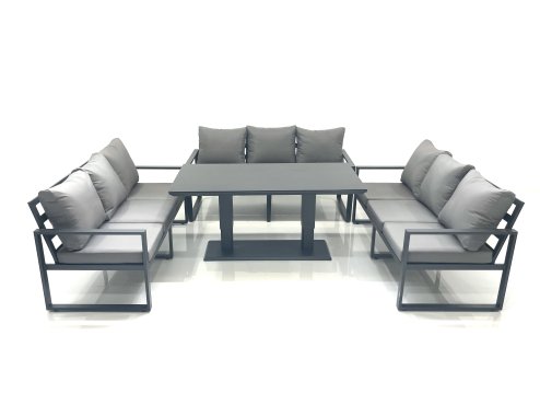 Fimous 9 Seater Garden Sofa Set Aluminium Furniture Rising Dining Tabe Set Dark Grey
