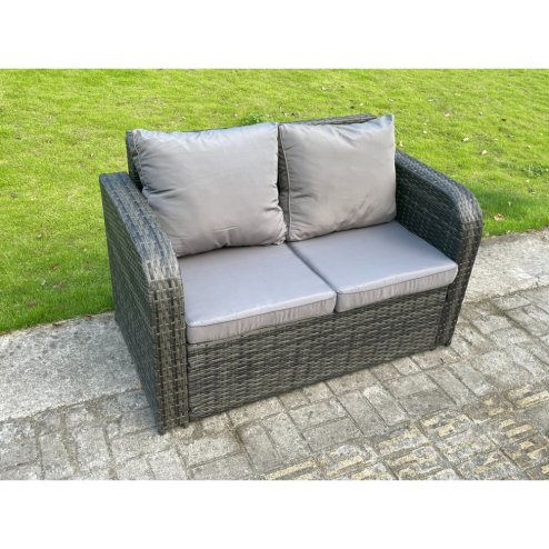 Fimous Rattan Garden Furniture Set Outdoor Patio Gas Fire Pit Dining Table and Chairs with Love seat Sofa 3 Footstools 2 Side Tables