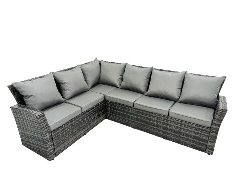 Fimous 9 Seat Rattan High Back Corner Sofa Set Patio Dining Table Set with 2 Big Stools Chair Dark Grey Mixed