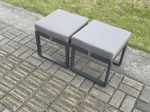 Fimous Aluminium 11 Seater Garden Furniture Outdoor Set Patio Lounge Sofa Gas Fire Pit Dining Table Set with 2 Small Footstools Dark Grey