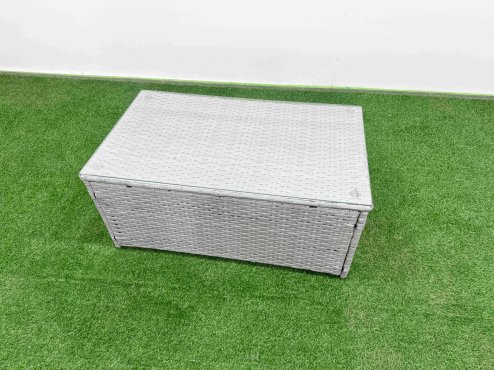 Fimous 9 PCs Rectangular Coffee Table Set Reclining Chair Inclining Sofa Love Sofa 2 Big Footstool 2 Small Stool Side Table Light Grey