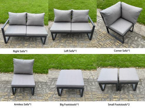 Fimous Aluminium Garden Furniture Sets,11 Seater Outdoor Conversational Dining Set with Adjustable Rising Lifting Dining Table,2 Big Footstools Dark Grey