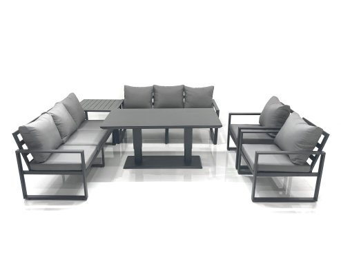 Fimous Garden Sofa Set Aluminium Furniture Rising Dining Tabe Set with 2 Chair Side Table Dark Grey