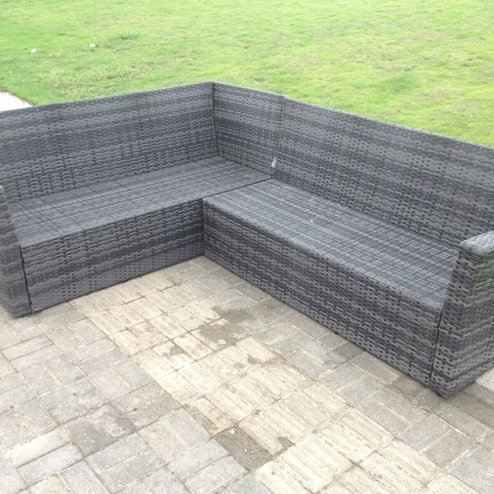 Fimous High back dark grey mixed outdoor garden furniture corner rattan sofa set square coffee table left option