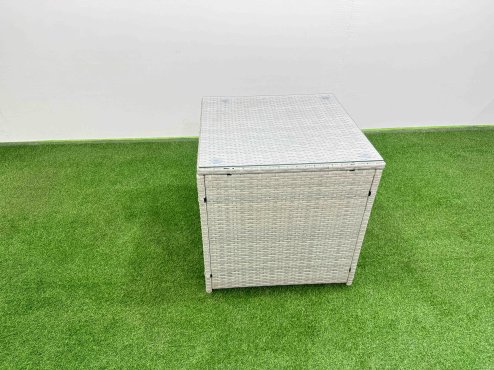 Fimous Rattan Garden Furniture Dining Set 6-seater Patio Rectangular Table Sofa Set with Side Table Light Grey