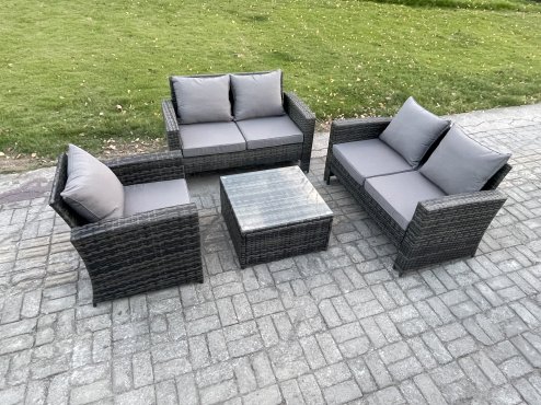 Fimous Outdoor Rattan Garden Furniture Set Conservatory Patio Sofa Coffee Table Set with Chair Dark Grey Mixed