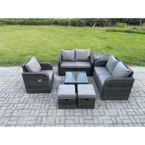 Fimous 7 Piece Garden Furniture Sets 7 Seater Outdoor Patio Furniture Set Weaving Wicker Rattan Sofa Chair and Table with Side Table 2 Small Footstools
