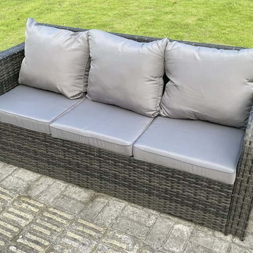 Fimous High Back 3 Seater Rattan Sofa Patio Outdoor Garden Furniture With Cushion