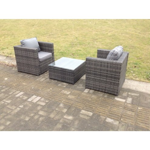 Fimous Rattan Garden Furniture Chairs Square Coffee Table Set