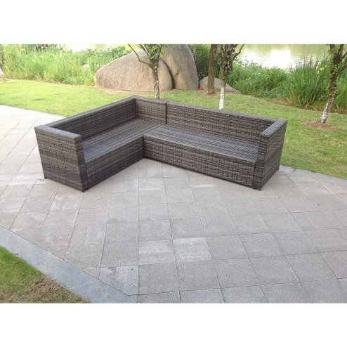 Fimous 8 Seater Grey Rattan Corner Sofa Set Coffee Oblong Coffee Table Outdoor Garden Furniture Patio